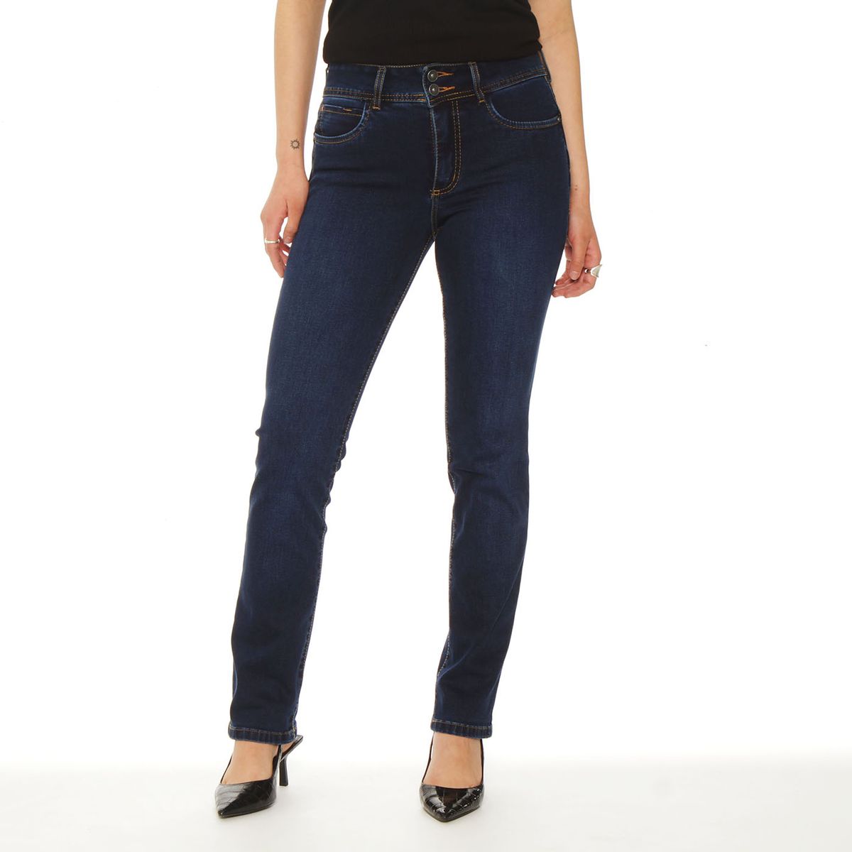 WADOS - JEANS SLIM TIRO ALTO PUSH UP PRETINA MEDIA 2 BOTONES
