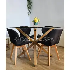 CORI CORI - Comedor Warwick 100cm + 4 Sillas Mariposa Lino Negro