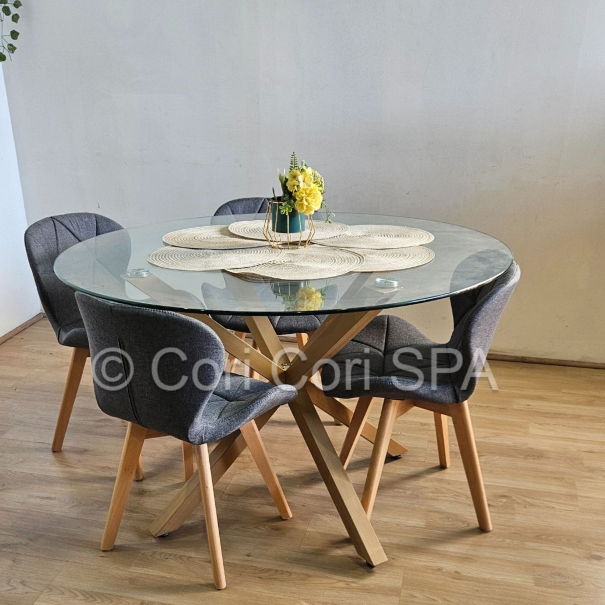 CORI CORI - Comedor Warwick 100cm + 4 Sillas Mariposa Lino Gris