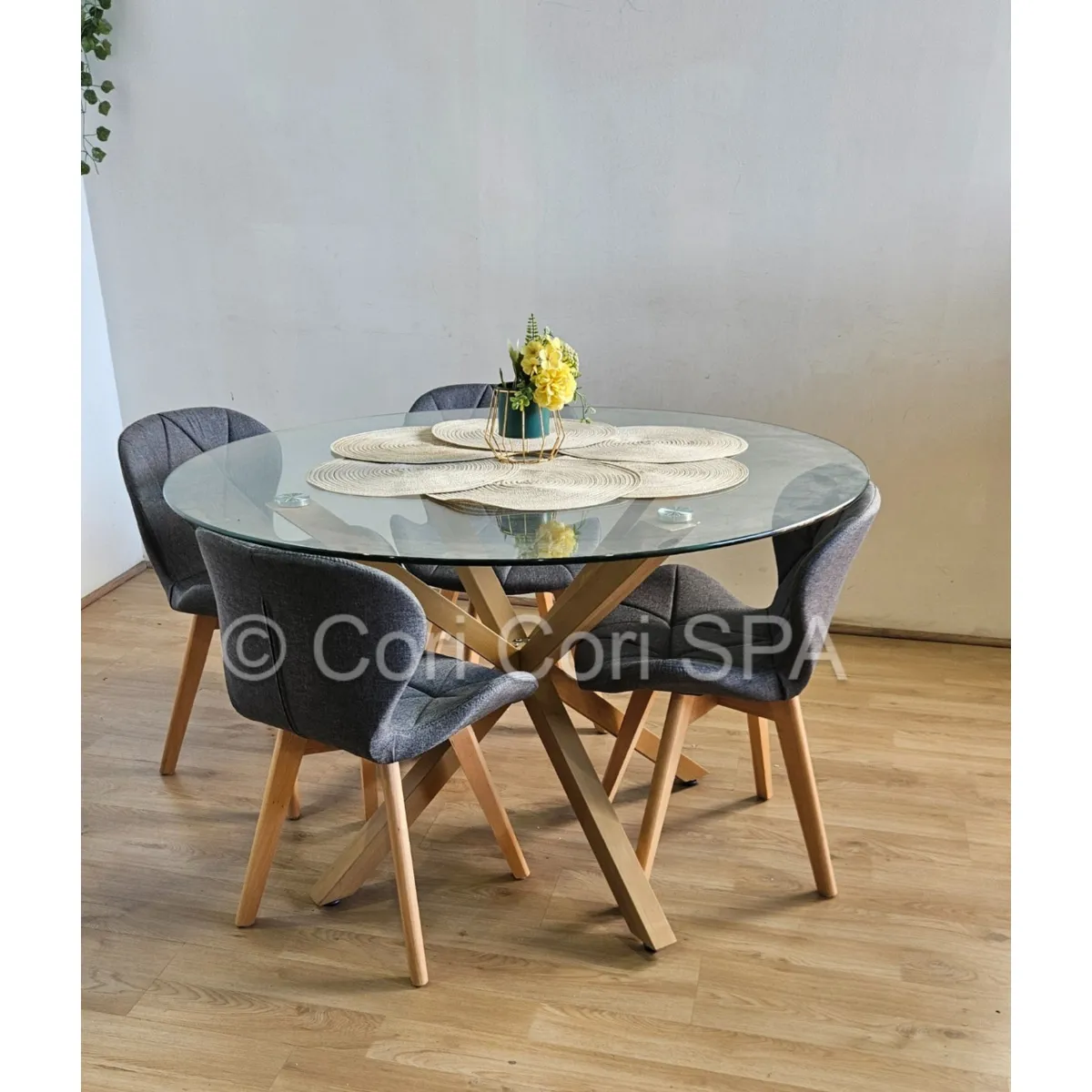 CORI CORI - Comedor Warwick 100cm + 4 Sillas Mariposa Lino Gris