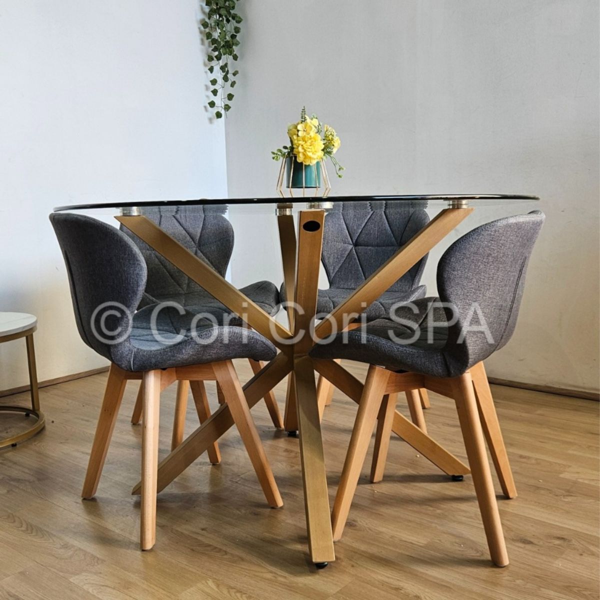 CORI CORI - Comedor Warwick 100cm + 4 Sillas Mariposa Lino Gris