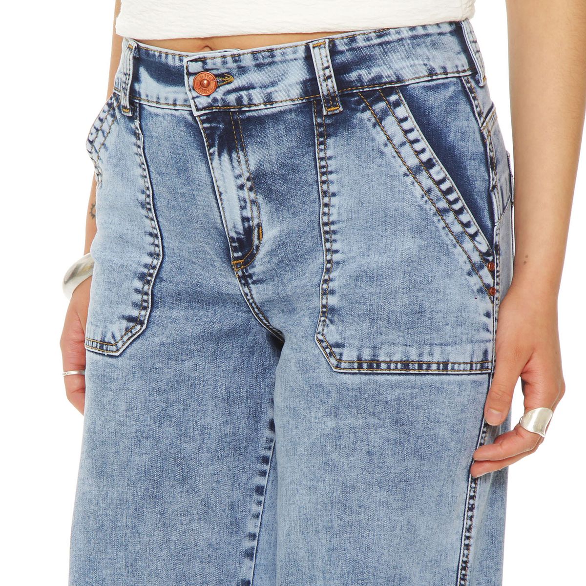 WADOS - JEANS CARGO RECTO TIRO ALTO PRETINA BASICA 1 BOTON