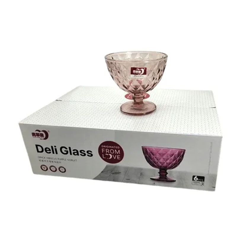 CARIBEE - Copa Postre 300 Ml Vidrio Bordo Rombo Vintage X 6 Unidades