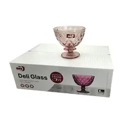 CARIBEE - Copa Postre 300 Ml Vidrio Bordo Rombo Vintage X 6 Unidades