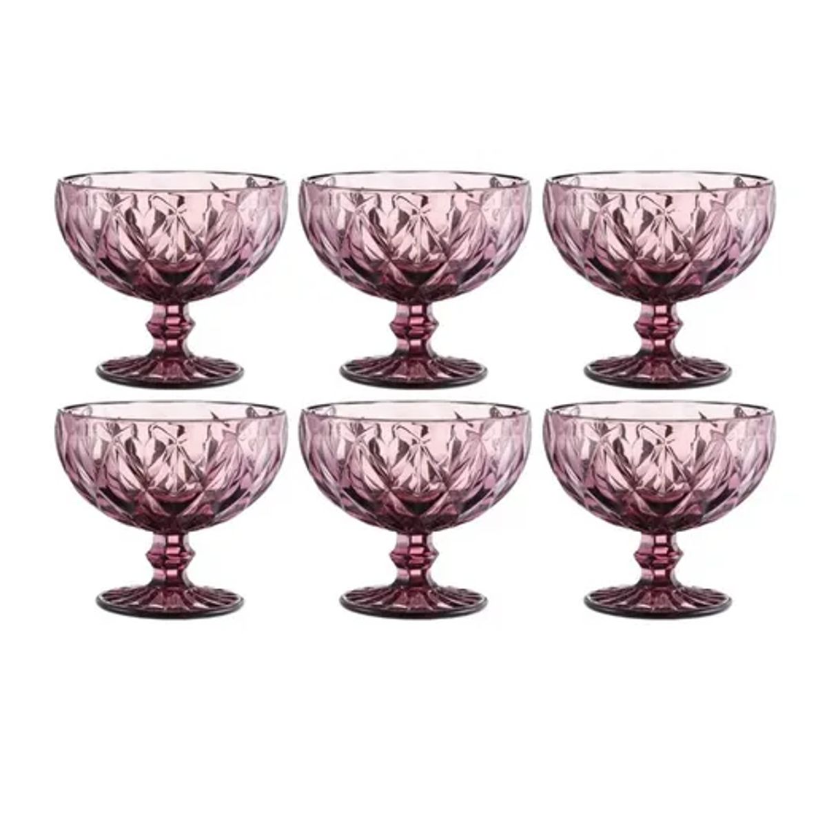 CARIBEE - Copa Postre 300 Ml Vidrio Bordo Rombo Vintage X 6 Unidades