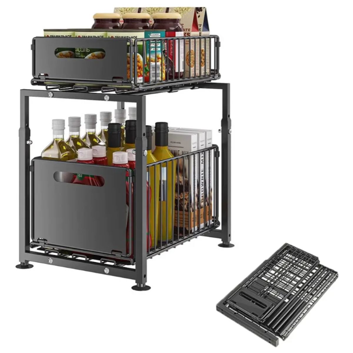 GENERICO - Estante Organizador De 2 Niveles Para Cocina y baño Plegable Negro