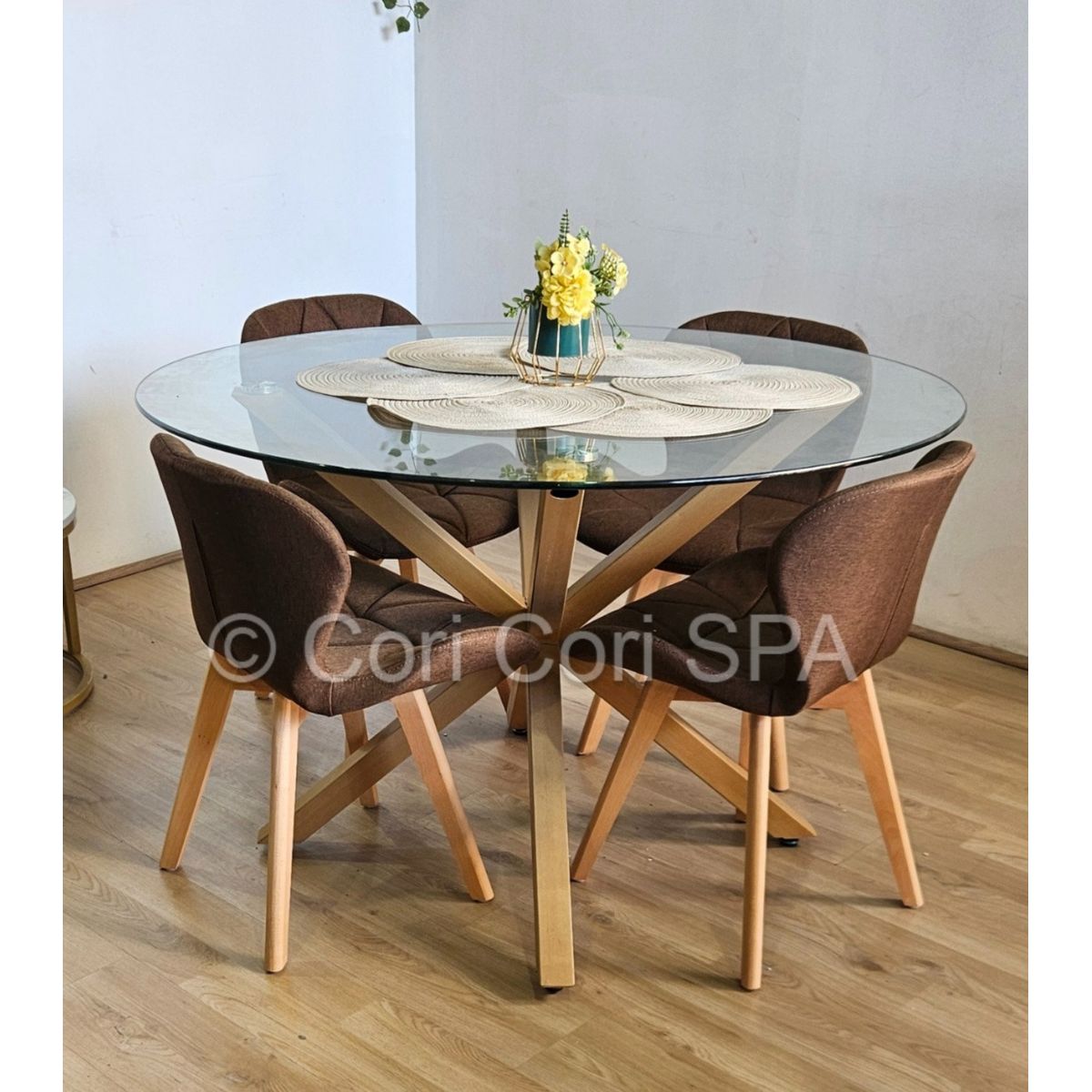 CORI CORI - Comedor Warwick 100cm + 4 Sillas Mariposa Lino Cafe