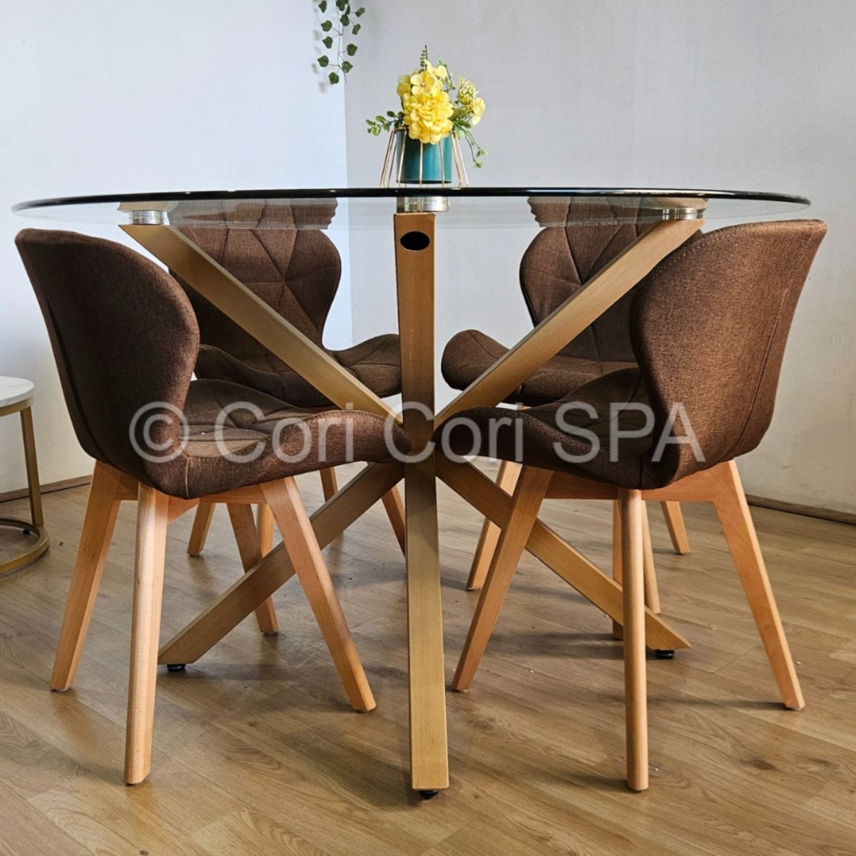 CORI CORI - Comedor Warwick 100cm + 4 Sillas Mariposa Lino Cafe