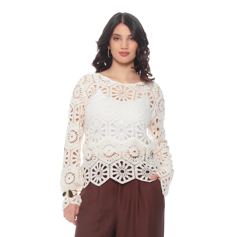 WADOS - SWEATER CROCHET MANGA LARGA ESCOTE REDONDO