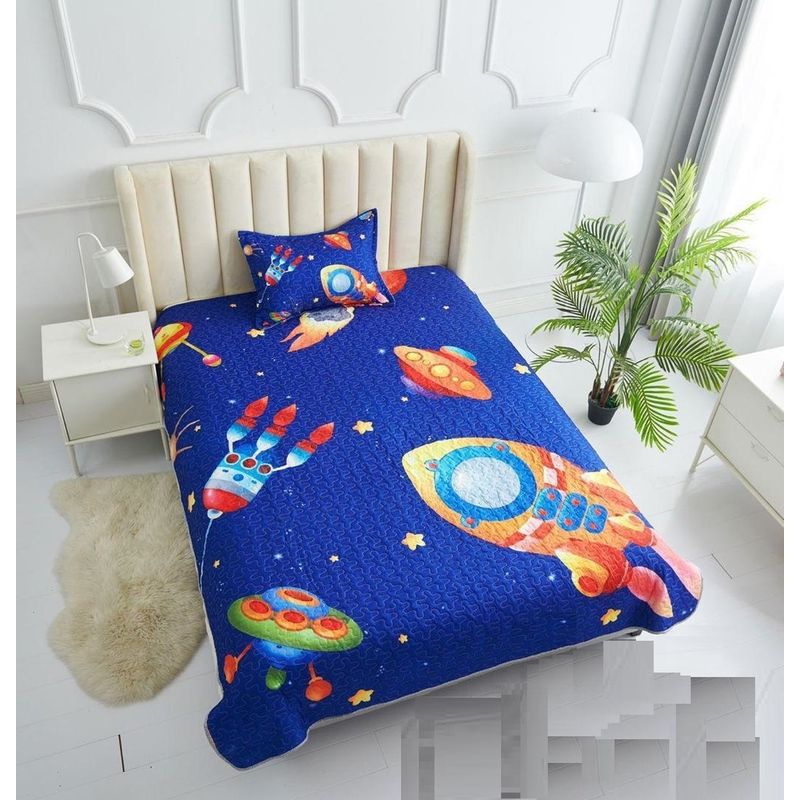 GENERICO - CUBRECAMA 3D WYM DE NIÑO DISEÑO COHETES ESPACIAL 1.5 PLAZA