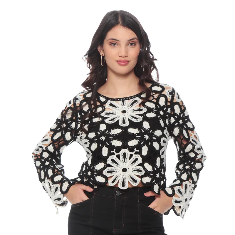 WADOS - SWEATER CROCHET MANGA LARGA ESCOTE REDONDO