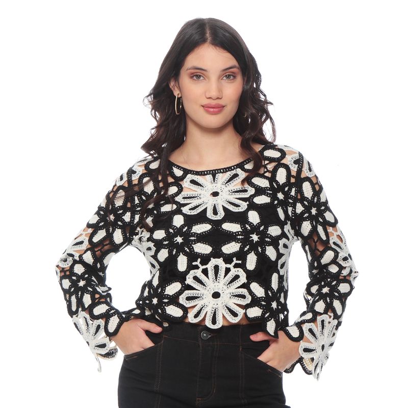 WADOS - SWEATER CROCHET MANGA LARGA ESCOTE REDONDO
