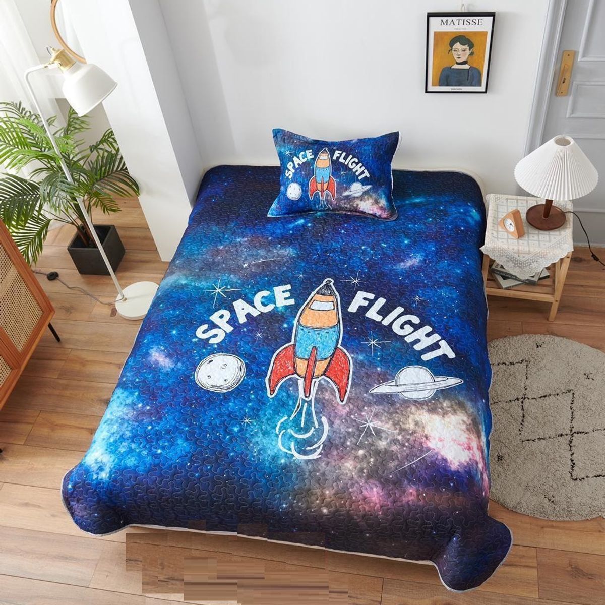 GENERICO - CUBRECAMA 3D WYM DE NIÑO DISEÑO COHETE 1.5 PLAZA