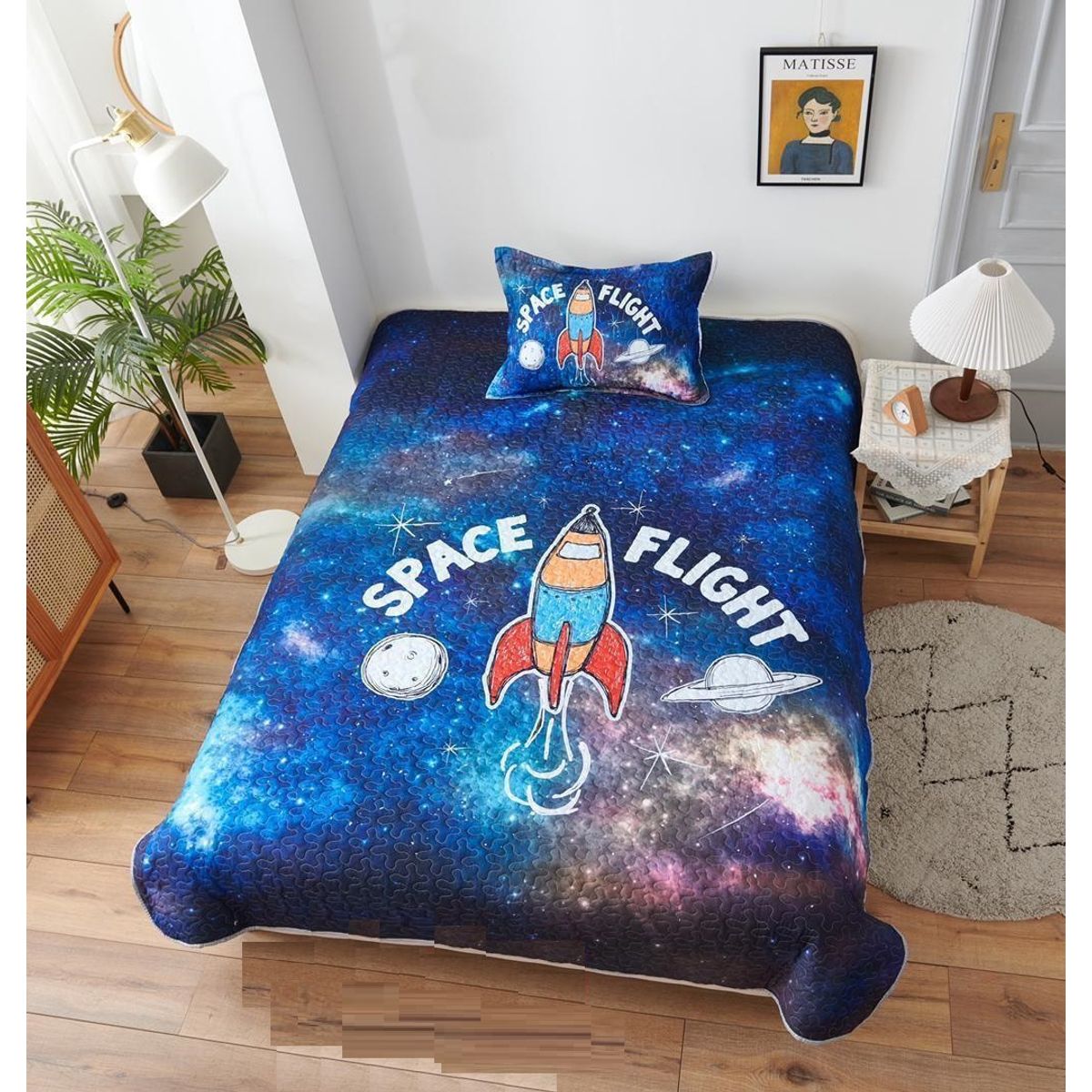 GENERICO - CUBRECAMA 3D WYM DE NIÑO DISEÑO COHETE 1.5 PLAZA