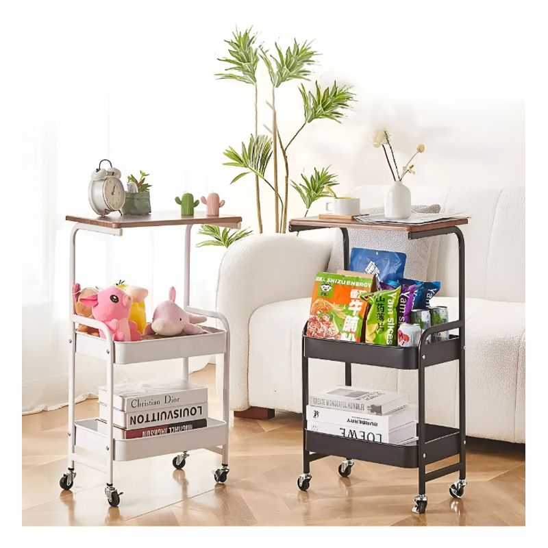 GENERICO - Carrito Carro Organizador Ruedas Metal Multiuso 3 Niveles - Blanco