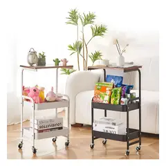 GENERICO - Carrito Carro Organizador Ruedas Metal Multiuso 3 Niveles - Negro
