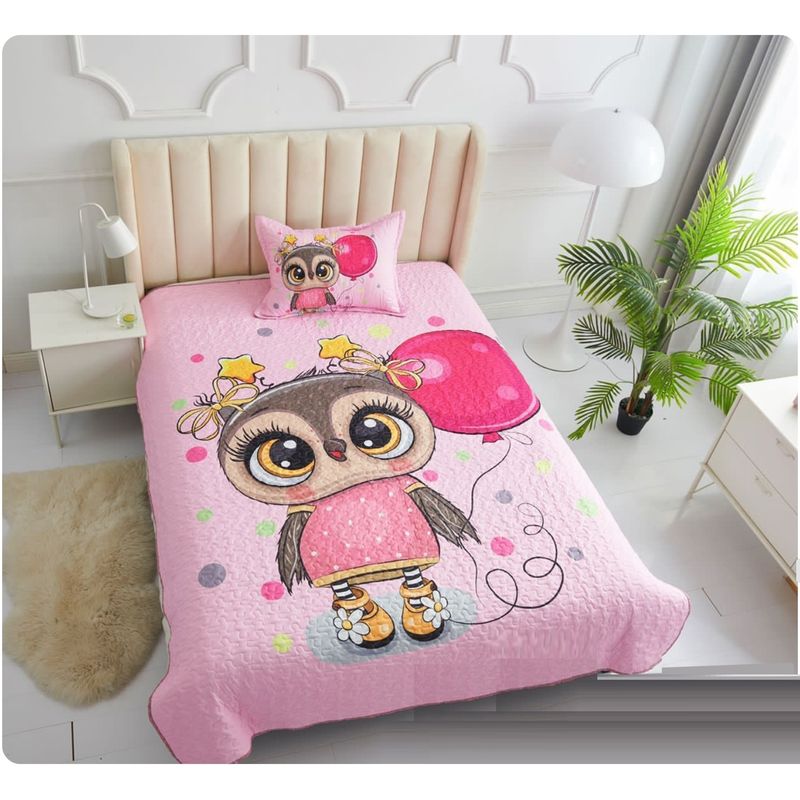 GENERICO - CUBRECAMA 3D WYM ROSA NIÑA DISEÑO BUHITO 1.5 PLAZA