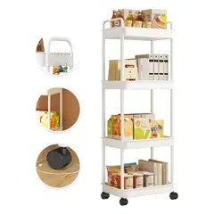 GENERICO - Carrito Organizador Con Ruedas 4 Niveles Estante Abs Blanco Blanco