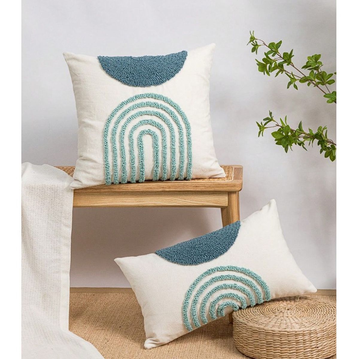 COMPRAPO - Set X 2 Fundas Cojín Minimalista Arcos Aqua Marine 45x45 cm