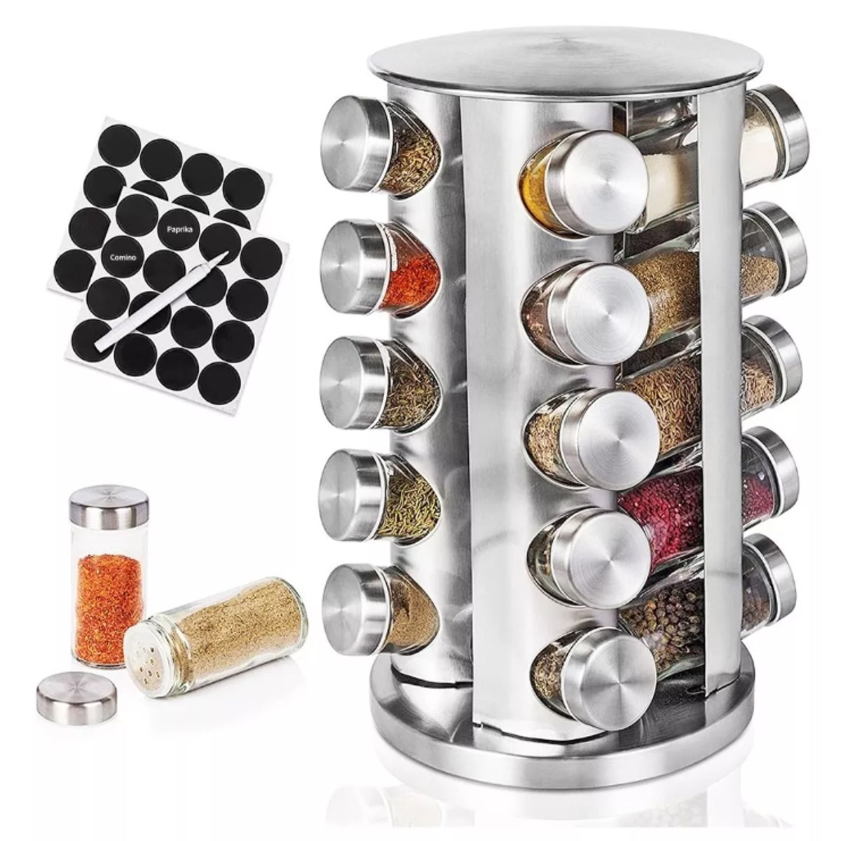 GENERICO - Condimenteros Especiero Giratorio Cocina 20 Frascos Plateado