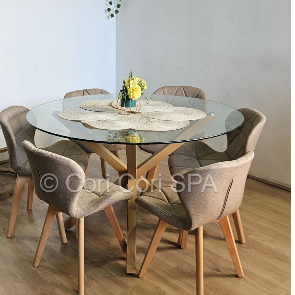 CORI CORI - Comedor Warwick 120cm + 6 Sillas Mariposa Lino Beige