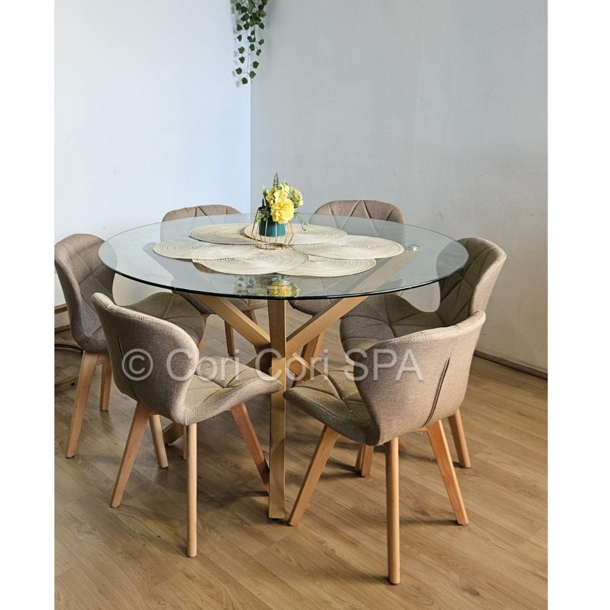 CORI CORI - Comedor Warwick 120cm + 6 Sillas Mariposa Lino Beige