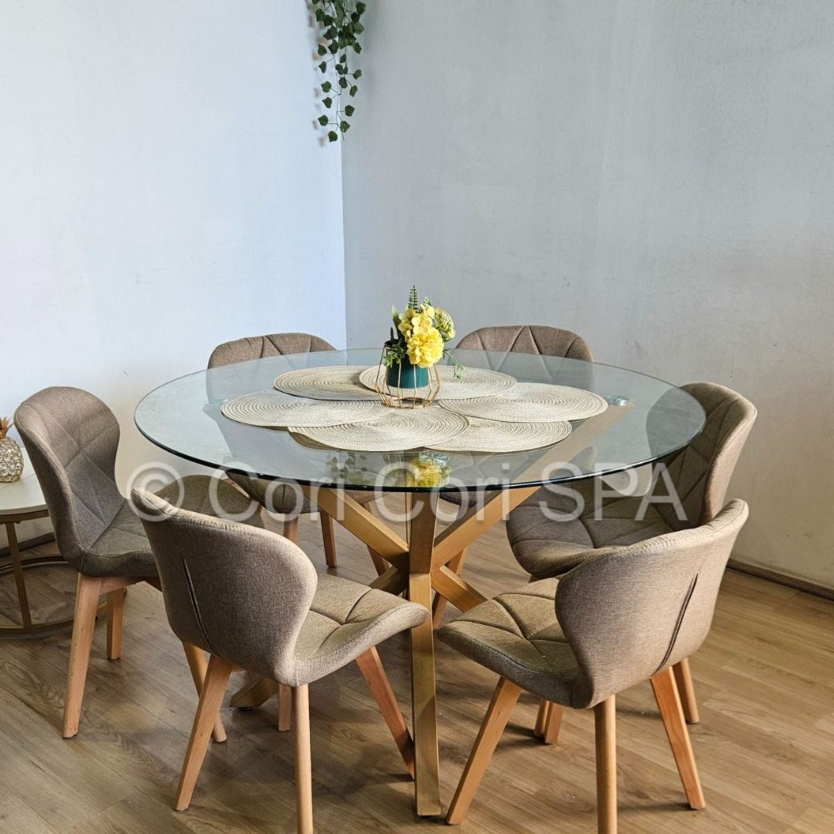 CORI CORI - Comedor Warwick 120cm + 6 Sillas Mariposa Lino Beige