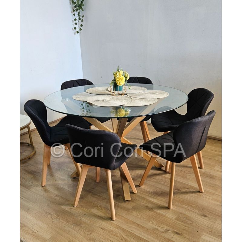 CORI CORI - Comedor Warwick 120cm + 6 Sillas Mariposa Lino Negro