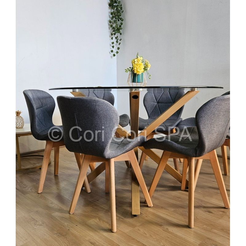 CORI CORI - Comedor Warwick 120cm + 6 Sillas Mariposa Lino Gris