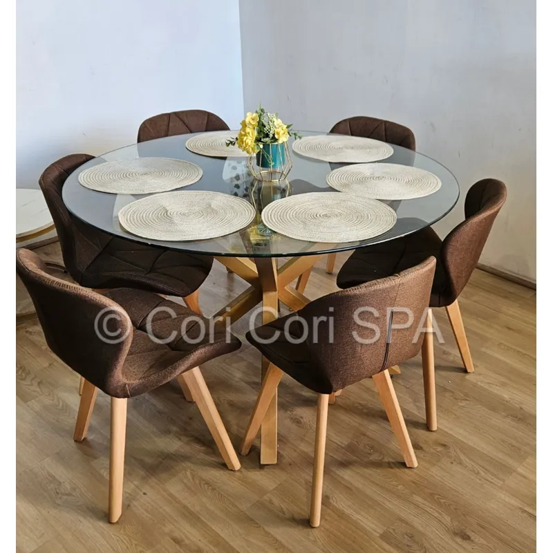CORI CORI - Comedor Warwick 120cm + 6 Sillas Mariposa Lino Cafe