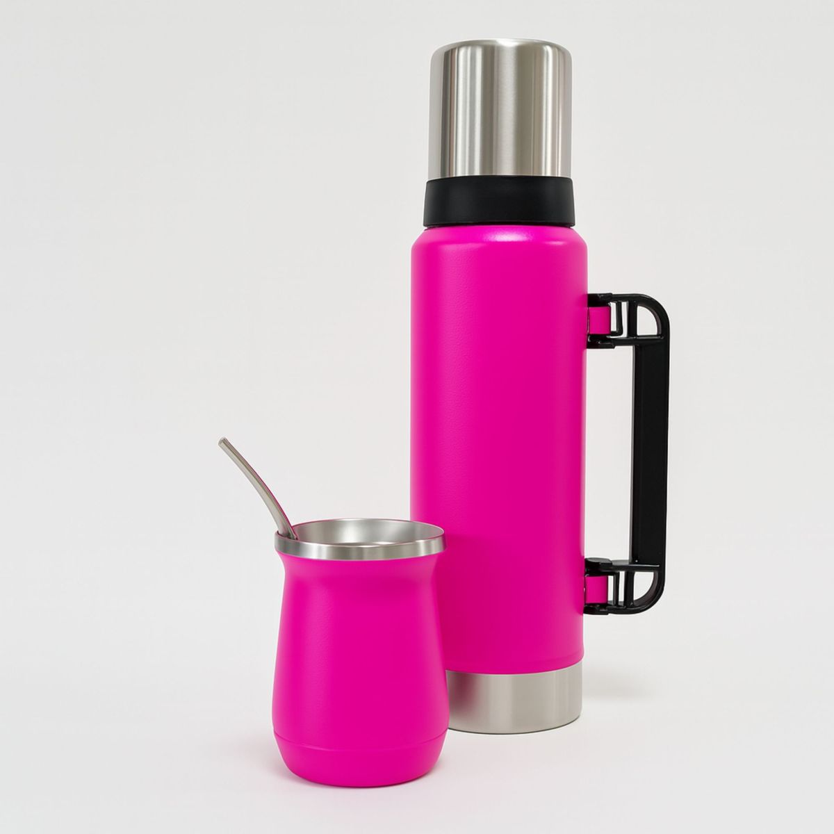 BAZUCA - Termo De Agua Frío/calor 1.3 Litros + Mate 236ml Con Bombilla Rosa