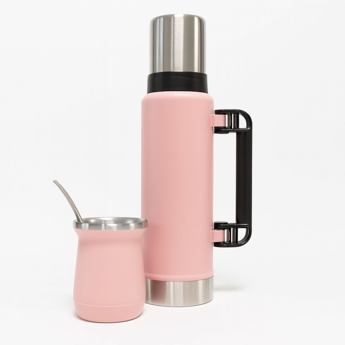 BAZUCA - Termo De Agua Frío/calor 1.3 Litros + Mate 236ml Con Bombilla Rosado