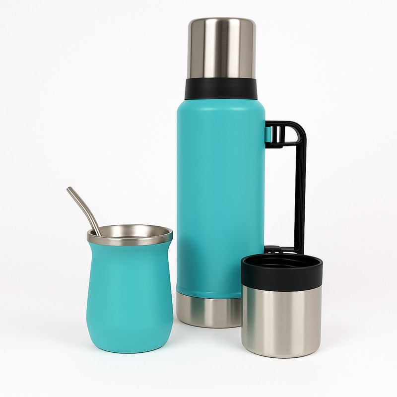 BAZUCA - Termo De Agua Frío/calor 1.3 Litros + Mate 236ml Con Bombilla Turquesa