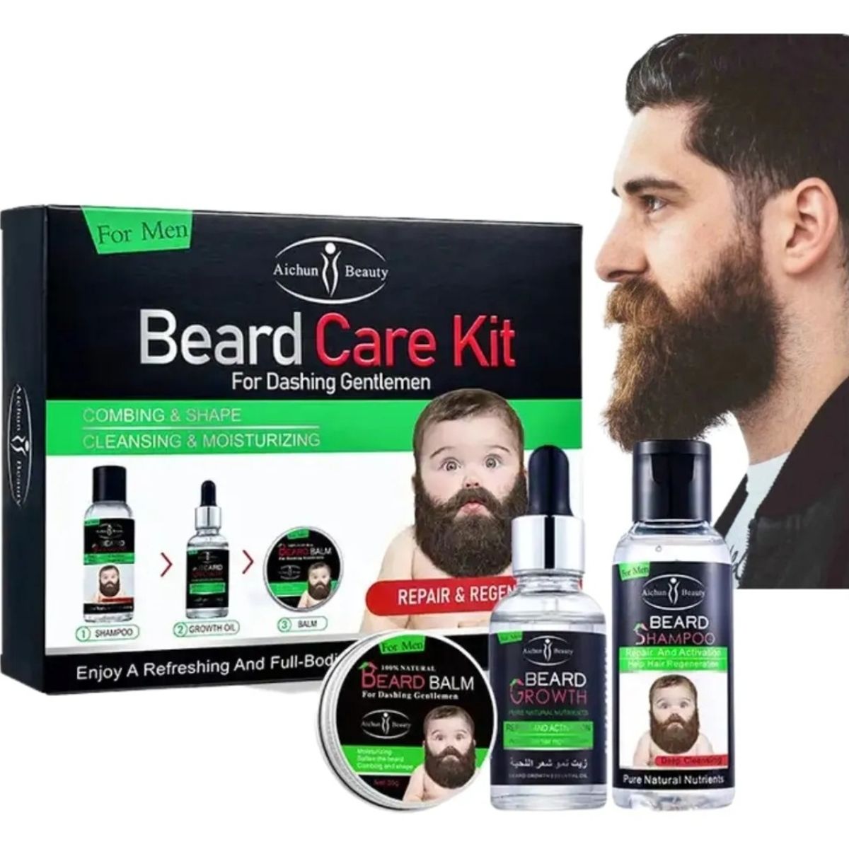 GENERICO - Kit Para Barba Shampoo+Balsamo+Aceite