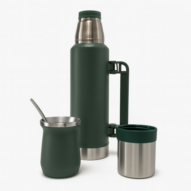 BAZUCA - Termo De Agua Frío/calor 1.3 Litros + Mate 236ml Con Bombilla Verde
