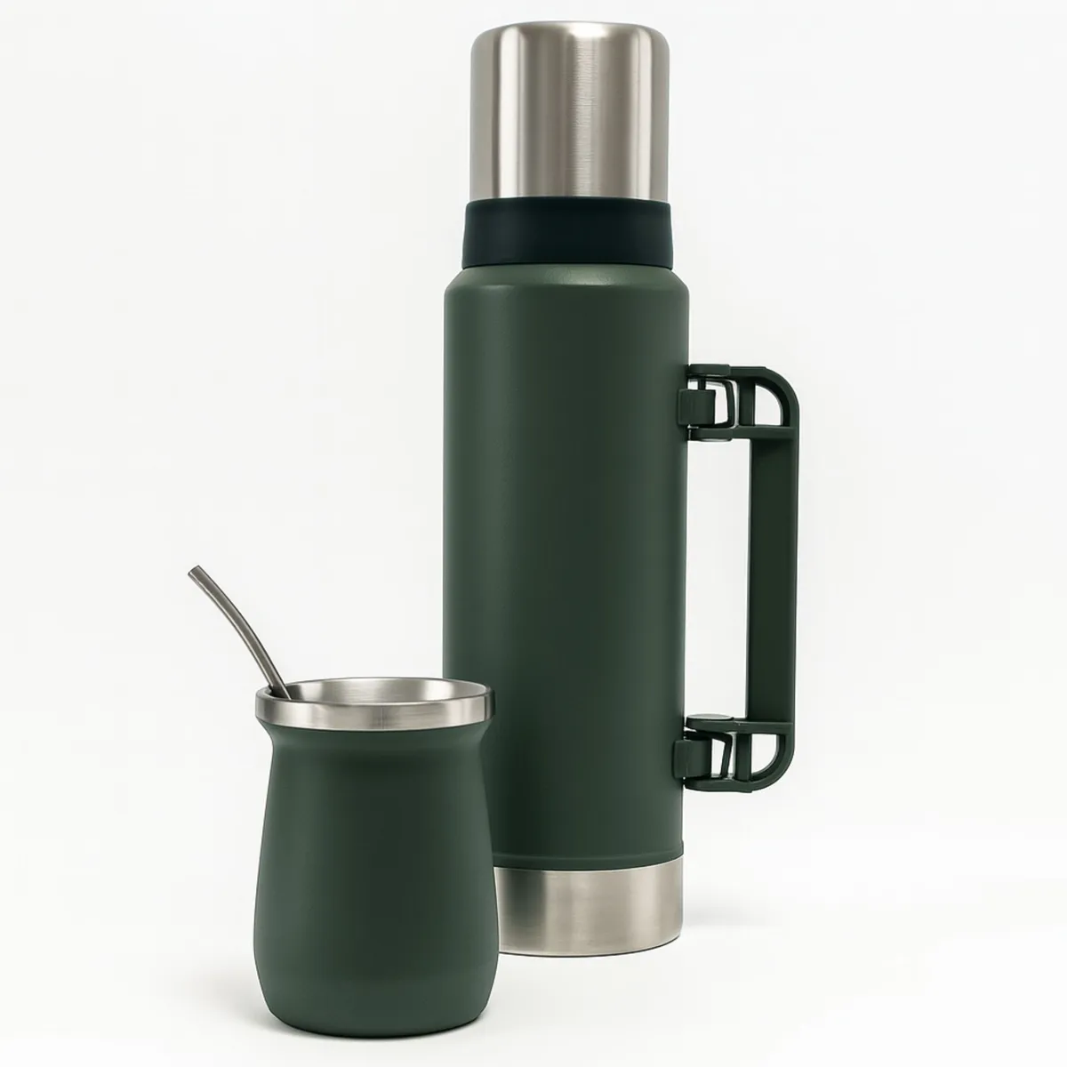 BAZUCA - Termo De Agua Frío/calor 1.3 Litros + Mate 236ml Con Bombilla Verde