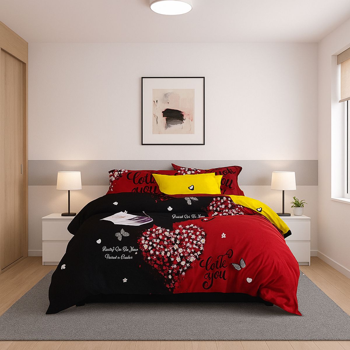 ARMONIA - Juego de cama Queen 2 plazas diseño Corazón Rojo 2 Plazas modelo 620