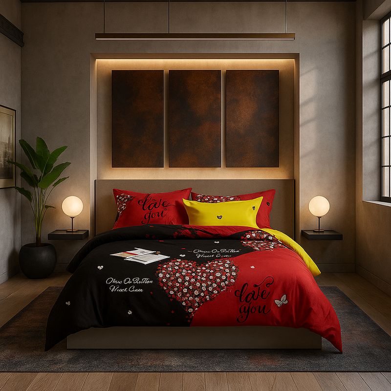 ARMONIA - Set de sábanas 2 plazas Queen diseño Corazón Rojo 2 Plazas modelo 620