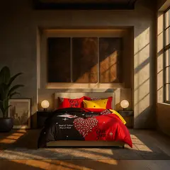 ARMONIA - Juego sabanas cama Queen de 2 plazas diseño Corazón Rojo 2 Plazas 620