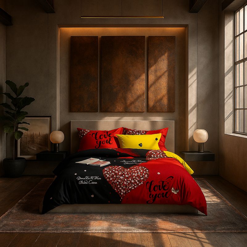 ARMONIA - Juego de sábanas Queen para cama de 2 plazas Corazón Rojo 2 Plazas 620