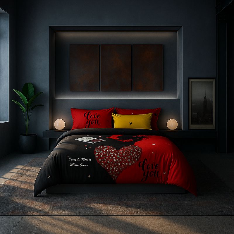 ARMONIA - Juego sabanas 25 plazas King diseño Corazón Rojo modelo 620