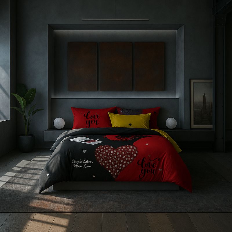 ARMONIA - Juego de sábanas cama King de 25 plazas diseño Corazón Rojo 620