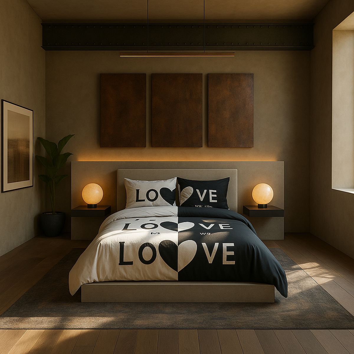 ARMONIA - Ropa de cama cama Queen de 2 plazas diseño Love Black modelo 624