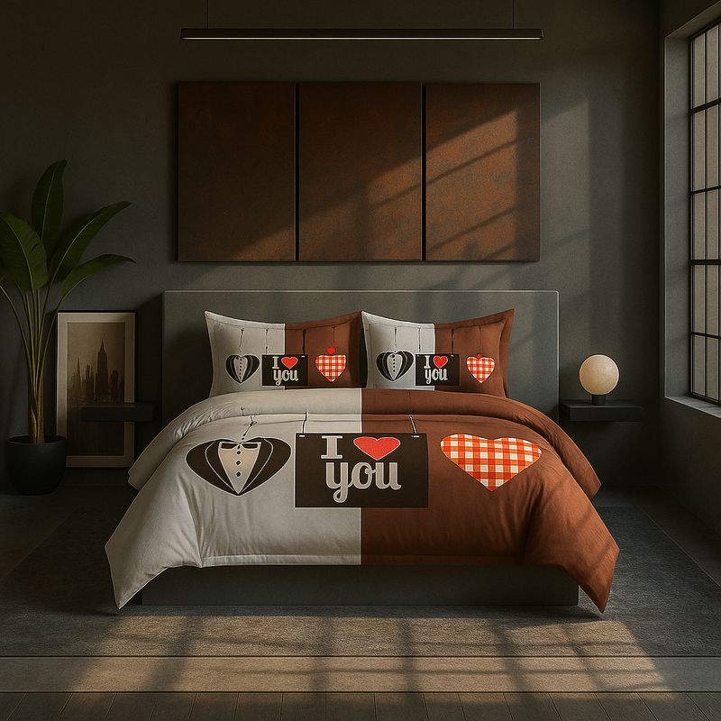 ARMONIA - Set de sábanas 2 plazas Queen diseño I Love You modelo 625