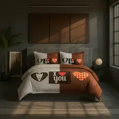 ARMONIA - Set de sábanas 2 plazas Queen diseño I Love You modelo 625