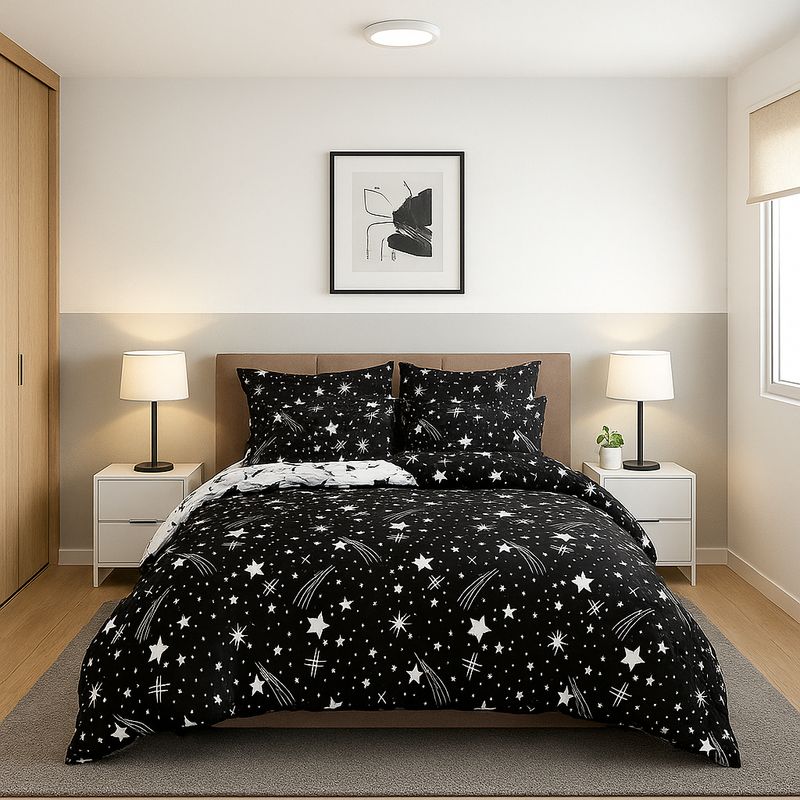 ARMONIA - Juego sabanas Queen 2 plazas diseño Estrellas Black modelo 626