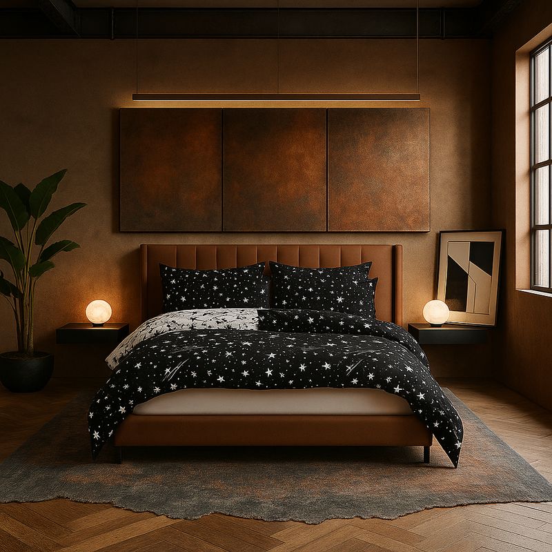 ARMONIA - Ropa de cama 2 plazas Queen diseño Estrellas Black modelo 626