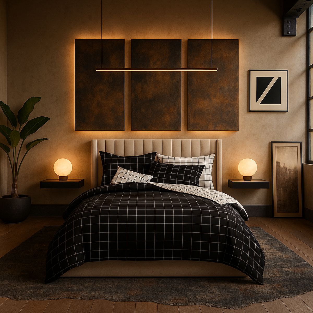 ARMONIA - Set de sábanas 25 plazas King diseño Queen Cuadrícula modelo 623