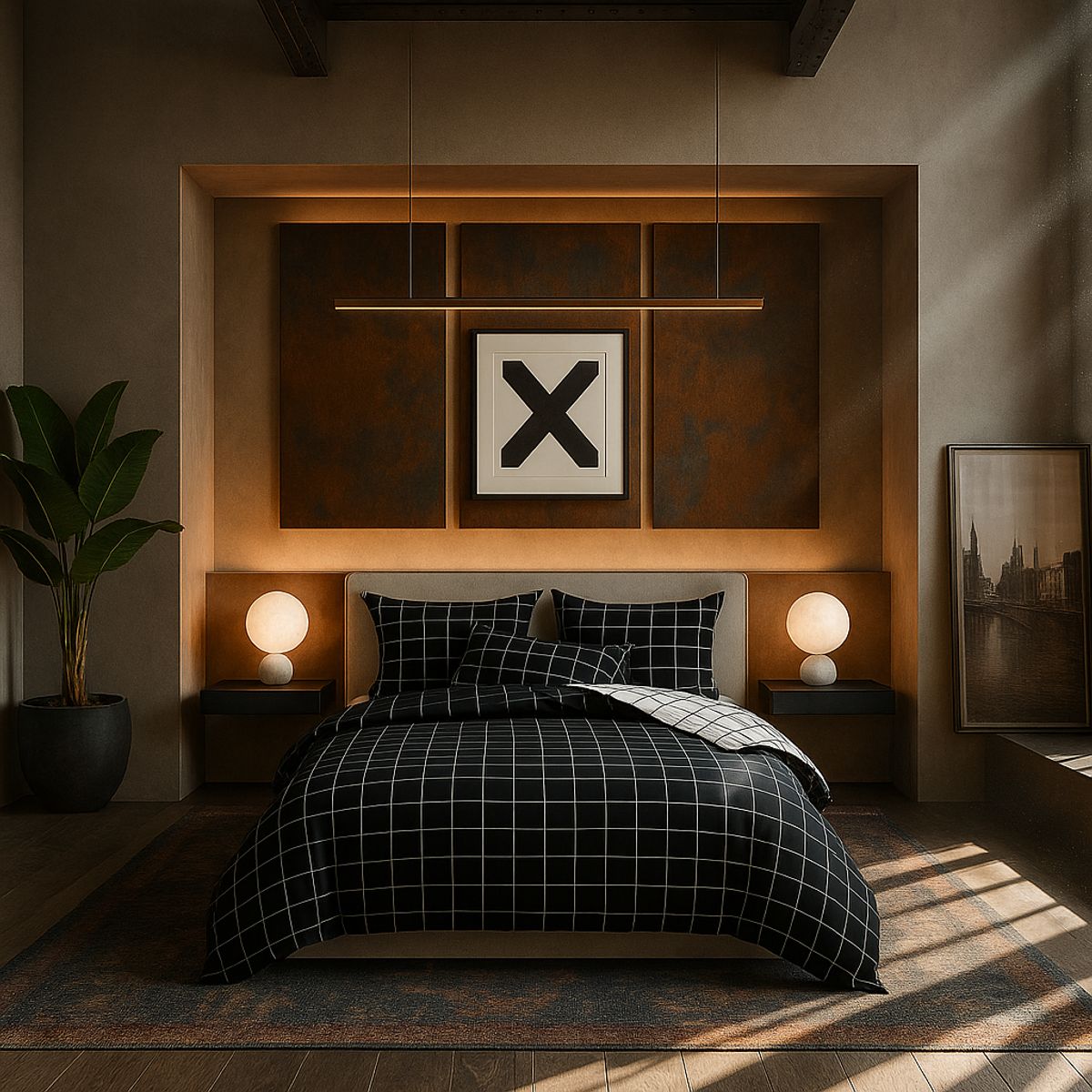 ARMONIA - Set de sábanas 25 plazas King diseño Queen Cuadrícula modelo 623