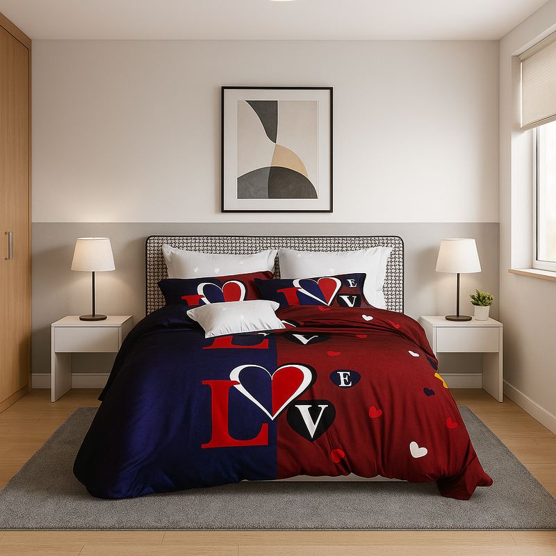 ARMONIA - Juego sabanas Queen 2 plazas diseño Love Red modelo 627
